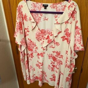 Torrid Floral Blouse - Pink and Cream